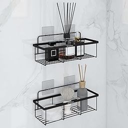Plantex GI Steel Adhesive Shelf for Bathroom/Self Adhesive Shelf for Kitchen with Magic Sticker/Bathroom Accessories Holder - Black, Powder Coated (Pack of 2)-image-99