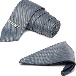 Mens Woven Premium Silk Necktie Suit Accessories Set With Pocket Square And Chrome Tie Pin (TE-CP)-picture-21