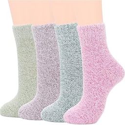 Womens Athletic Socks Knit Pattern Sports Socks Winter Wool Socks Crew Cut Cashmere Socks Warm Soft Socks, 4 Pairs Multi Solid Color, One Size-18