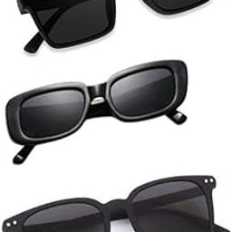 Unisex Combo offer pack of 3 shades glasses Square Sunglasses Rectangle Retro Vintage Narrow Women::Men Small Narrow Square Sun Glasses Combo offer pack of 3 AVE-008-8