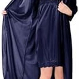 Satin 2 Pic Nighty and Robe (Free Size, Blue)-image-85