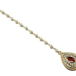 Pear Shape Small Size Maang Tikka Decorated With Crystal-image-12