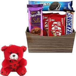 SFU E Com Decor Basket With Loaded Chocolates | Valentine Teddy Bear With Chocolate Combo | Valentine Chocolate Hamper | 1018-79