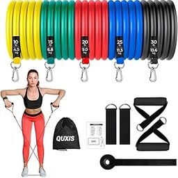 QUXIS Resistance Bands Set, 5 Exercise Bands 4.5-13.6 kg, with Handles, Door Anchor, Ankle Straps and Carry Bag-image-14