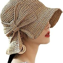 Ubervia Handmade Woven 1 Raffia Bow Sun Hat Wide Brim Floppy Summer Hats for Women Beach Straw Bucket Hat_1-image-61