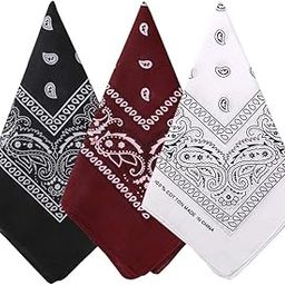 unisex 3 Pack 100% Cotton Paisley Pattern Bandanas Square Scarf Headwear (Black + Burgundy + White)-image-92
