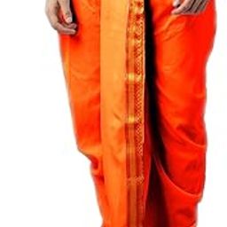 Men's Readymade Art Silk Dhoti – Pre-Stitched, Easy to Wear, Traditional Indian Wear for Wedding, Puja & Festival (Free Size, White/Gold Border) Comfortable Fit, Easy to Wear-image-41
