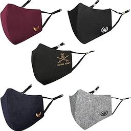 MASQ By Q-One 4 Layer, Reusable, with Ear Adjusters, Anti-Bacterial (BFE>99%) Cotton Cloth Face Mask for Men, Boys (Multicolor, Pack of 5)-38