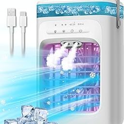 Mecmic Portable Air Conditioner, Mini Evaporative Unit with 3 Speeds and 2 Nebulizers, 180° Oscillation, 7 Color Lights, 4 Hour Timer, Small Cooling Fan For Wed-picture-19