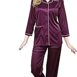 Women's Satin Plain/Solid Top and Pyjama Set Pack of 1-image-91