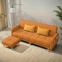 Casaliving Melfoy 3 Seater Sofa Cum Bed for Living Room with Ottomon (Orange Colour Fabric) Premium Fabric Sofa-image-55