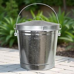 Plexon Silver 10-Gallon Galvanized Steel Trash Can with Lid - Stylish Metal Trash Bin for Kitchen, Outdoor Patio, and Camping-picture-12