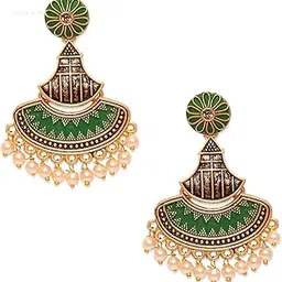 young & forever Gift rakhi gift for brother friendship day gift for best friend Ethnic Diva Traditional Blue Polki & Pearls Dangler Earrings For Women/Girls E310-picture-10