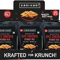 Kari Kari Chilli Garlic Rice Cracker & Peanut Mix | Crunchy Japanese Snacks | Roasted, Non-Fried Healthy Snacks | 100% Vegetarian | Party Snacks (18g x Pack of 24)-image-48