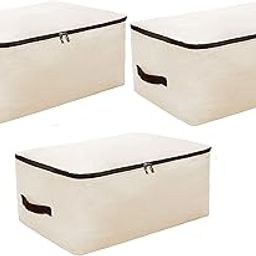 HOME STYLE INDIA Closet Organizer and Storage Foldable Clothing Storage Bag for Clothes, Blanket, Comforter Canvas Material. (PACK OF 3)-image-67