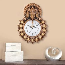 Webelkart Premium Plastic Designer Stones Ganesha Wall Clock for Home and Office Décor, Living Room, Bedroom (Copper, 12 Inch) Analog-29