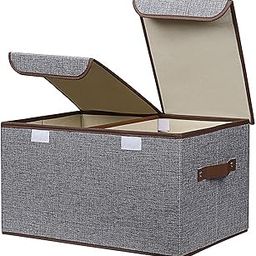 Merayo Linen Fabric Foldable Rectangular Cloth Storage Organizer Box with Lid and Handles - Grey , 18.1 x 11.8 x 9.8 inches-7