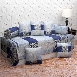 KIAAKSH 200TC Diwan Set Cotton 8 Piece | Deewan Printed Bedsheet Sets for Living Room Hall (Set of 8 Piece, 1-Bed Sheet 60x90 Inch | 2-Bolster Cover 16x32 Inch | 5-Cushion Cover 16x16 Inch)(AAU-13)-image-95