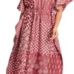 ShrI Ganesh Impex Maxi Kaftan for Women, Pure Cotton Nighty, Loungewear Kaftan | Hand Block Printed Women Nighty | Free Size Maroon-9
