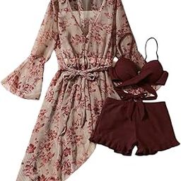 PEEPERLY Dress for Women Short Outt Belly-Covering Swimsuit Nylon Fabric 3 Piece Dress Top Short and Shrug Beach Dresses for Women, Prefect fit & Luxurious Comfort (Wine)-picture-2