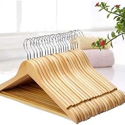 Gracious Mart - Solid Wood Garment Hangers with Non Slip Bar and Precisely Cut Notches | Natural Finish Super Sturdy and Durable Wooden Coat Hangers - [Beige Color | Pack of 24]-image-13