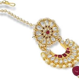 Gold Plated Rajputi Borla Mangtikka studded with Pearl Stone for women 103-image-2
