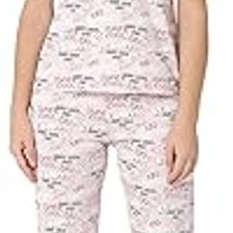 Women's Single Jersey Cotton Printed Night Suit Tshirt and Pajama Set R-CS-19732 L Pink-image-7