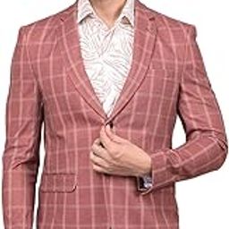 Men's Peach Checked Single Breasted Blazer-image-18
