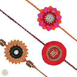 by Q-One Designer Rakhi Combo Set with Roli Chawal & Moli for Men (Pack of 3) | Embroidered Handcrafted Raksha Bandhan Bracelet for Brother-image-78