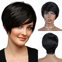 Pixie Cut Wig Human Hair Wigs with Bangs Short Wigs for Black Women Human Hair Different Style Pixie Wig Natural Black Color-image-10