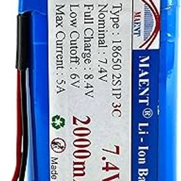 MAENT® 7.4V 18650 Lithium ion Rechargeable Battery 2S1P with JST PH2.54 DC Plug Balance 8.4V for Electronics Toys Lighting Equipment DIY Robotics GPS MP4 Tablet - 3C Rated (2 Pin JST 2.54mm, 2000 mah)-34