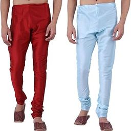 Men's Silk Regular Fit Bottom Wear Chudidar Pyjama | Ethnic Wear Solid Pyjama for Men | Combo Pack of 2-image-24