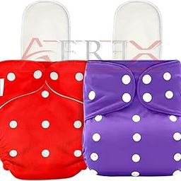 AEREX Premium Reusable Baby Cotton 2 Cloth Diapers For 0 to 3 Years With 2 Insert Pads Leak Proof Washable Diapers For New Born Babies Adjustable Pocket Cloth Diaper Nappies (Red & Purple)-13