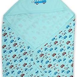 LuvLap Soft 100% Cotton Hooded Wrapper Cum Warm, Blanket, for New Born Baby to 3 Year Old, 75cmx75cm, Bus Print (Sky Blue)(Lightweight;Breathable;Skin Friendly)-image-76
