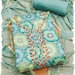 Women's Organza Position Print And Hand Work Dress Material-image-1