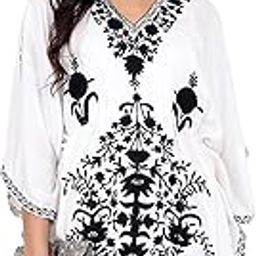 Kashmiri Embroidered White Short Kaftan with Black Embroidery-image-14