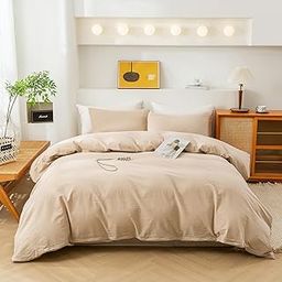 ECOCOTT Beige Duvet Cover California King Size, 100% Washed Cotton 1 Duvet Cover with Zipper and 2 Pillowcases, Ultra Soft and Easy Care Breathable Cozy Simple Style Bedding Se-image-36