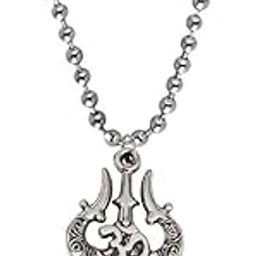 Religious Om Trishul Damaru Rudraksh Bead Silver Brass Pendant Necklace Chain For Men And women-image-69