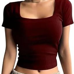 Women's Cotton Blend Square Neck Casual Crop Top-picture-10