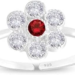 Floral Toe Ring for Women, Clear and Red Crystal, 925 Hallmark, Adjustable Size-image-21