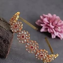Floral Kundan Studded Matha Patti Sheesh Patti Wedding Hairband Traditional Golden Celebrity Headband Hair accessory Jewellery for Women and Girls-image-29