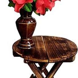 KING WOOD ENTERPRISES Wooden Round Folding Stool for Living Room| Side Stool Table for Bedroom Stool for- Dressing Table, Bedside, Home, Office, Balcony (Natural Brown)-image-44
