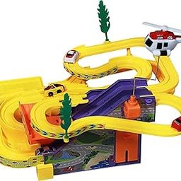 Toyshine Track Racer Racing Car Set with 4 Miniature Cars Rotating Helicopter Toy for 3-5 Year Boys Girls Kids Vehicle Toy Parking Set Game Ramp Toy-image-62