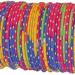 Oneness Beautiful & Elegant Golden Zari Dot Pattern Designer & Glossy Metal Bangles Set for Women and Girls - (Pack of 48 Bangles) _Available in Many Colours-image-105