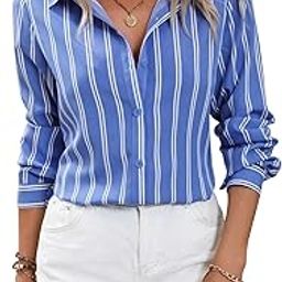 Solid Button Up Drop Shoulder Striped Print Casual Formal Long Sleeve Shirt for Women's & Girl's-image-89