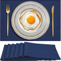 Cloth Placemats Set of 6, Cotton Linen Blend Machine Washable Double Layered Durable Place Mats Heat Resistant Placemats Wrinkle Free Thick Fabric Dining Table Mats (Navy Blue, 6)-image-10