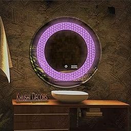 Khushi Decors Led Mirror Glass Bathroom Wall - Full Length Wall Decor Light Mirror For Bedroom, Living Room, Dressing Room, Hall, Makeup, Wash Basin, Round Shape (Size - 21 X 21 Inch) Framed-7