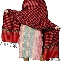 Women's Check Woolen Shawl (FS026, Red,Free Size)-picture-16