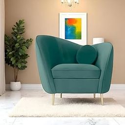 EPIC EVERGREEN ART - Modern Half Round Accent Chair, Round Pillow, Wave Back Chair Velvet Upholstery, Gold Metal Legs, Chair for Living Room, Bedroom, Hallway, Guest Room. (Teal)-image-56