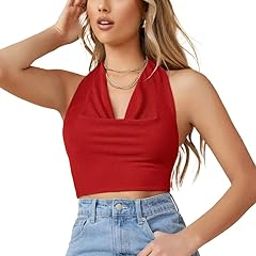 Istyle Can Crop Top for Women Sleeveless Backless Sequins Halter Tie Up Streachable Crop Tank Top | Dress for Women | Backless top-image-1